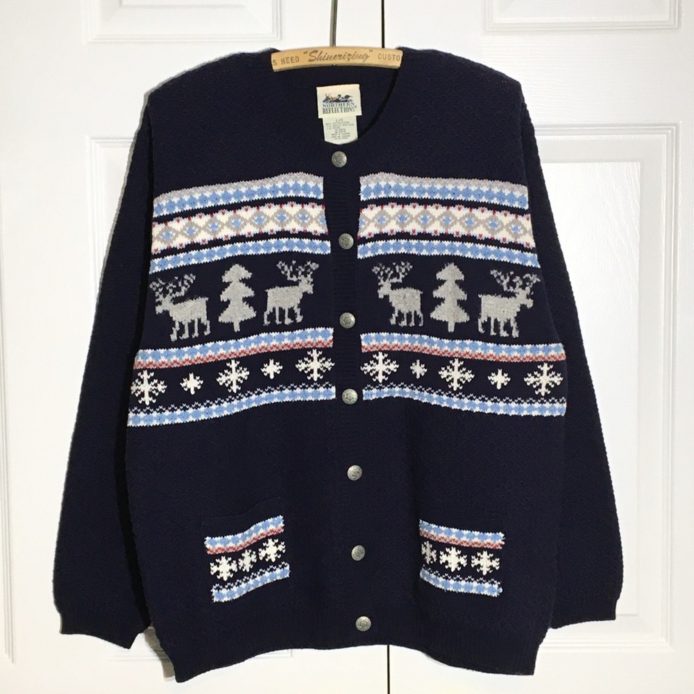 Vintage Navy Cotton Cottagecore Cardigan fair isle